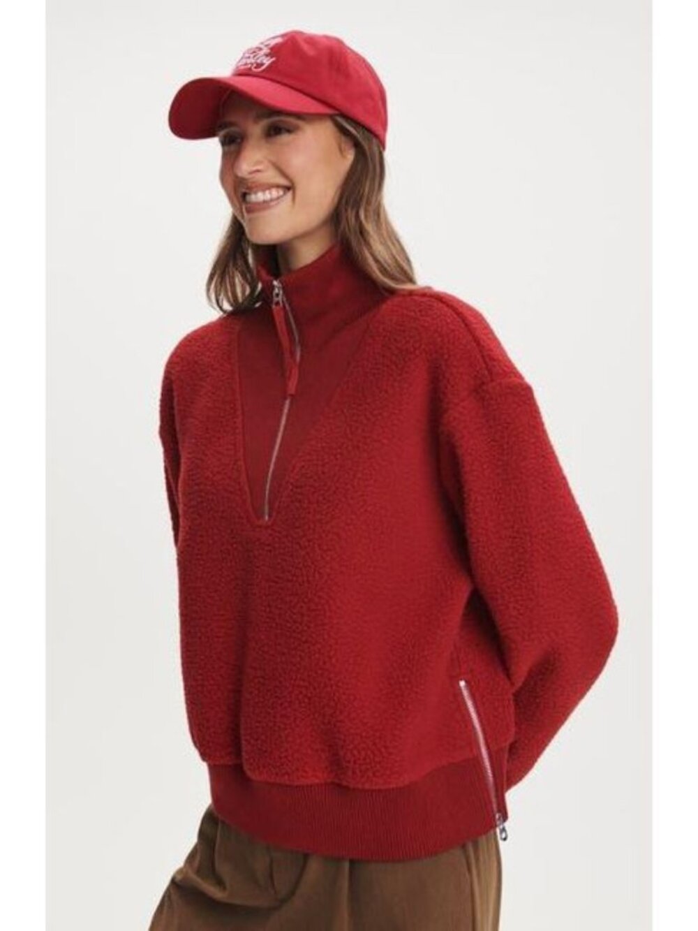 NEW Varley Size XL Women's Jaylin Half-Zip Fleece Sweater - Red Dahlia - Picture 4 of 7